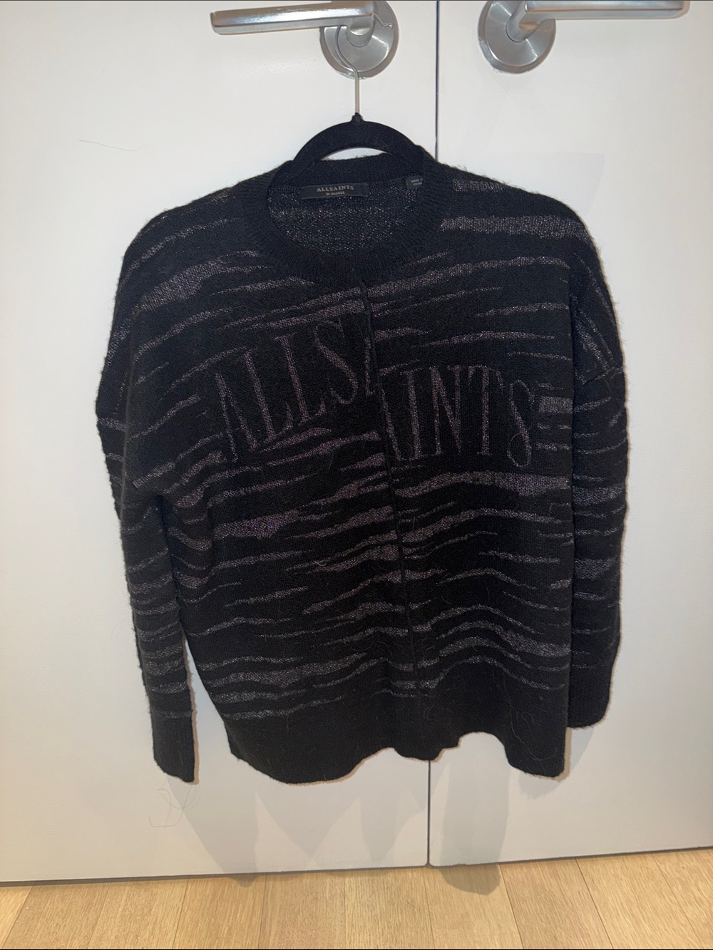All Saints Black and Heather Crewneck Sweater with Subtle Logo